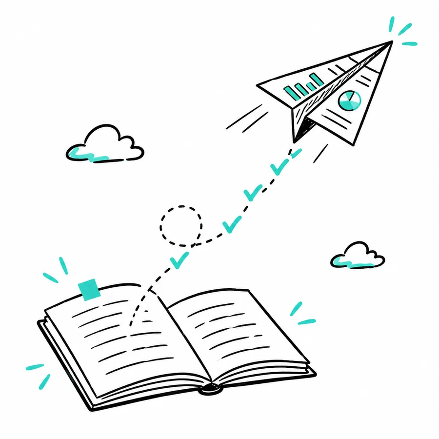 A paper plane flying off a chart, representing the move from insight to execution