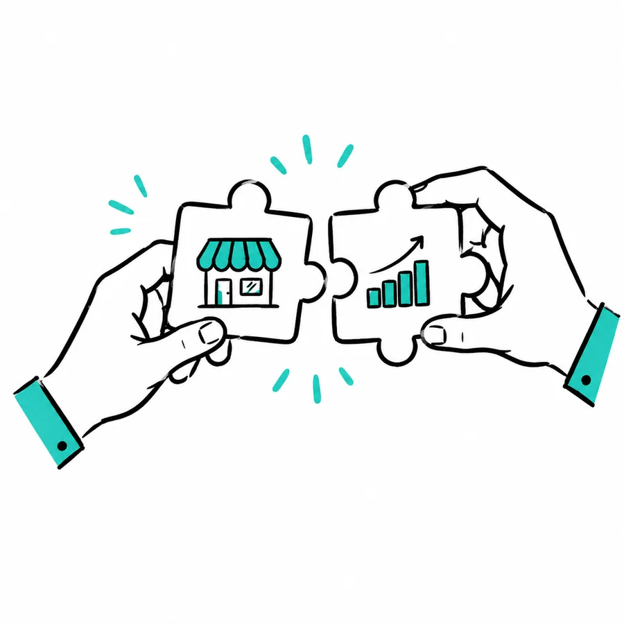 Two hands fitting puzzle pieces together, representing business context coming together